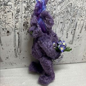 Mohair 12” Purple Bear With Flowers